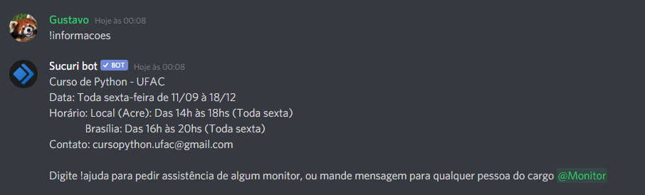 Comando !informações