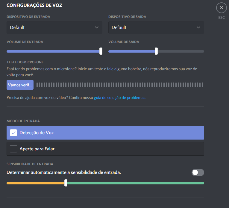 Configuração de voz